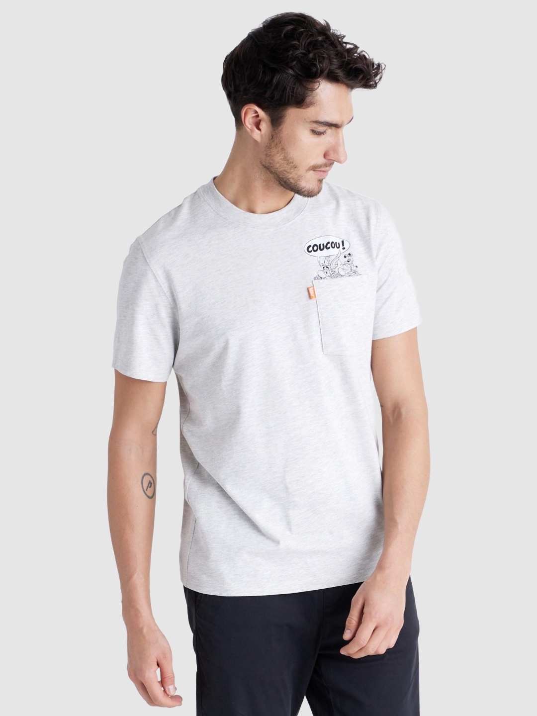 Celio Aterix Graphic Grey Short Sleeves Round Neck Tshirts