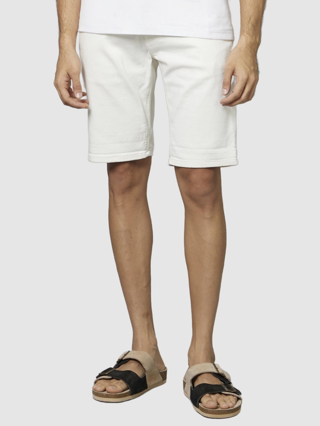Celio Solid Off White Cotton Shorts