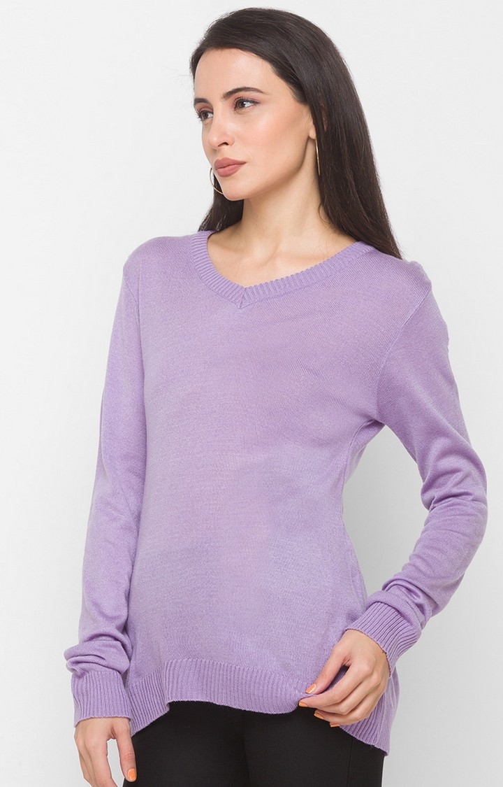 Purple Solid Sweater