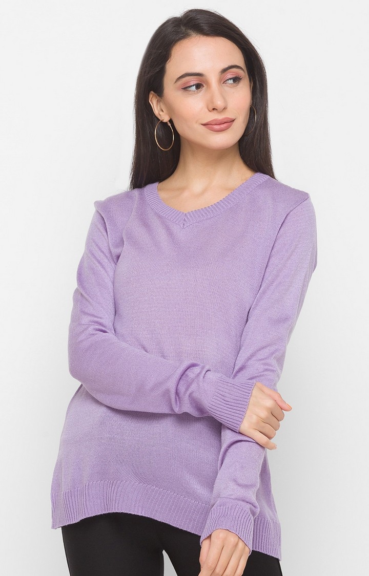 Purple Solid Sweater