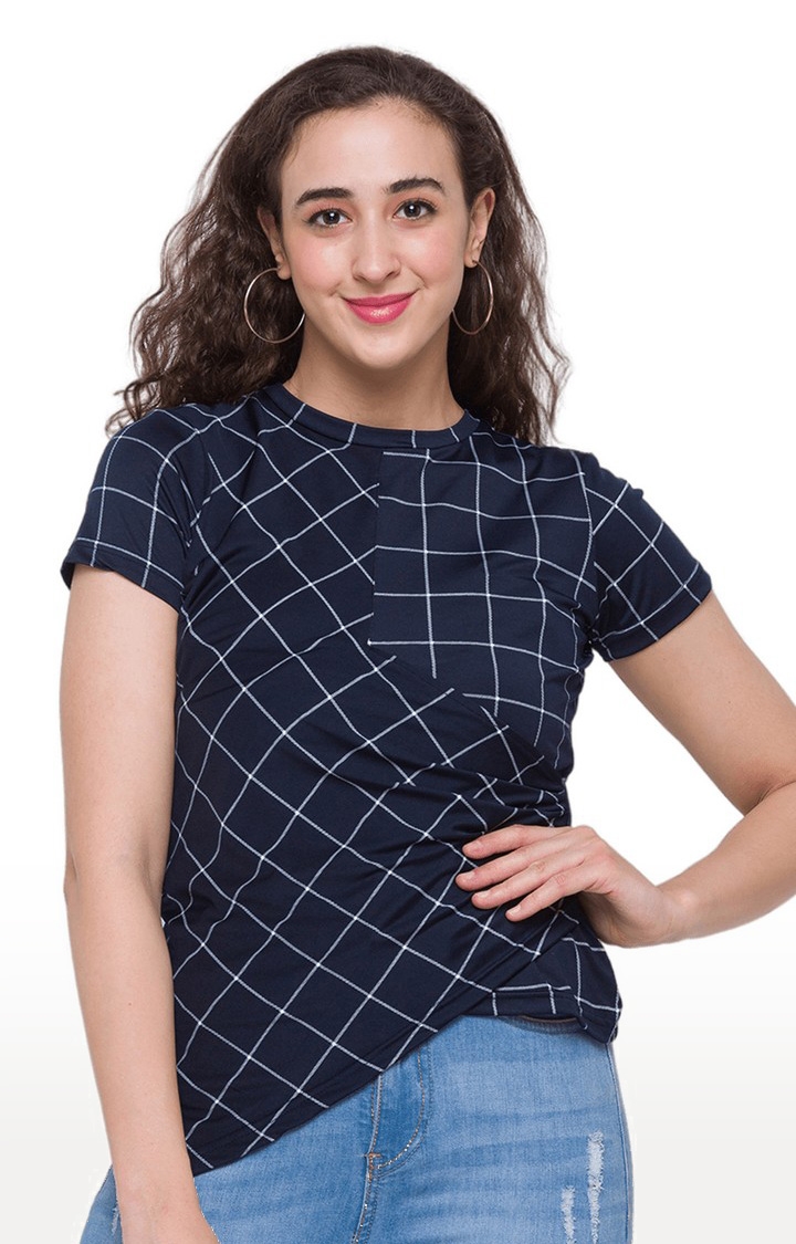 Globus Navy Blue Checked Top