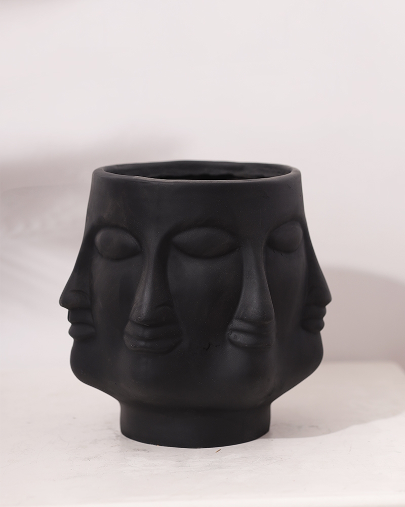 Order Happiness | Order Happiness Face Shape Black Small Flower Planter Pot for Home Decoration