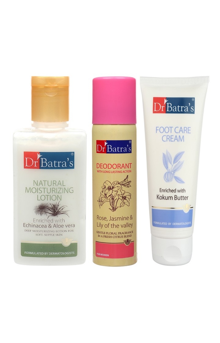 Dr Batra's | Dr Batra's Natural Moisturising Lotion 100 ml, Deo For Women 100 G and Foot Care Cream 100 ml(Pack of 3 For Women)