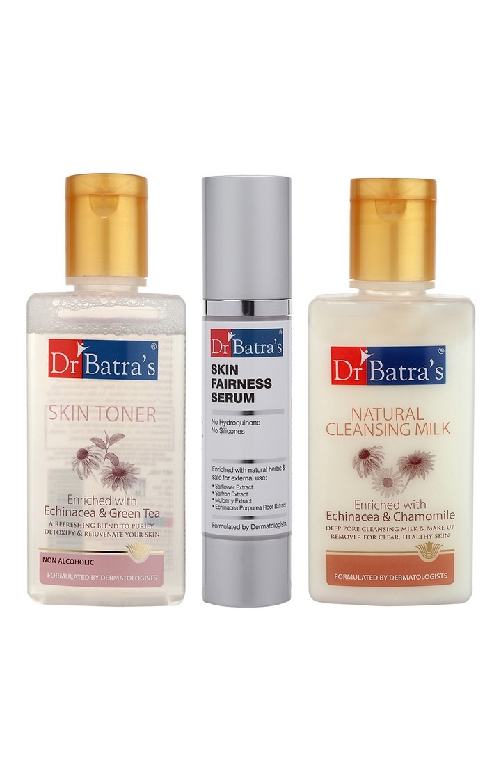 Dr Batra's | Dr Batra's Skin Toner - 100 ml, Natural Cleansing Milk - 100 ml and Skin Fairness Serum - 50 g (Pack of 3 for Men and Women)