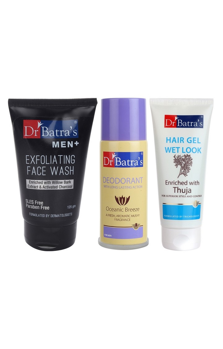Dr Batra's | Dr Batra's Men Exfoliating Face Wash - 125 g, Deo For Men 100GM and Hair Gel - 100 gm. (Pack of 3 For Men)