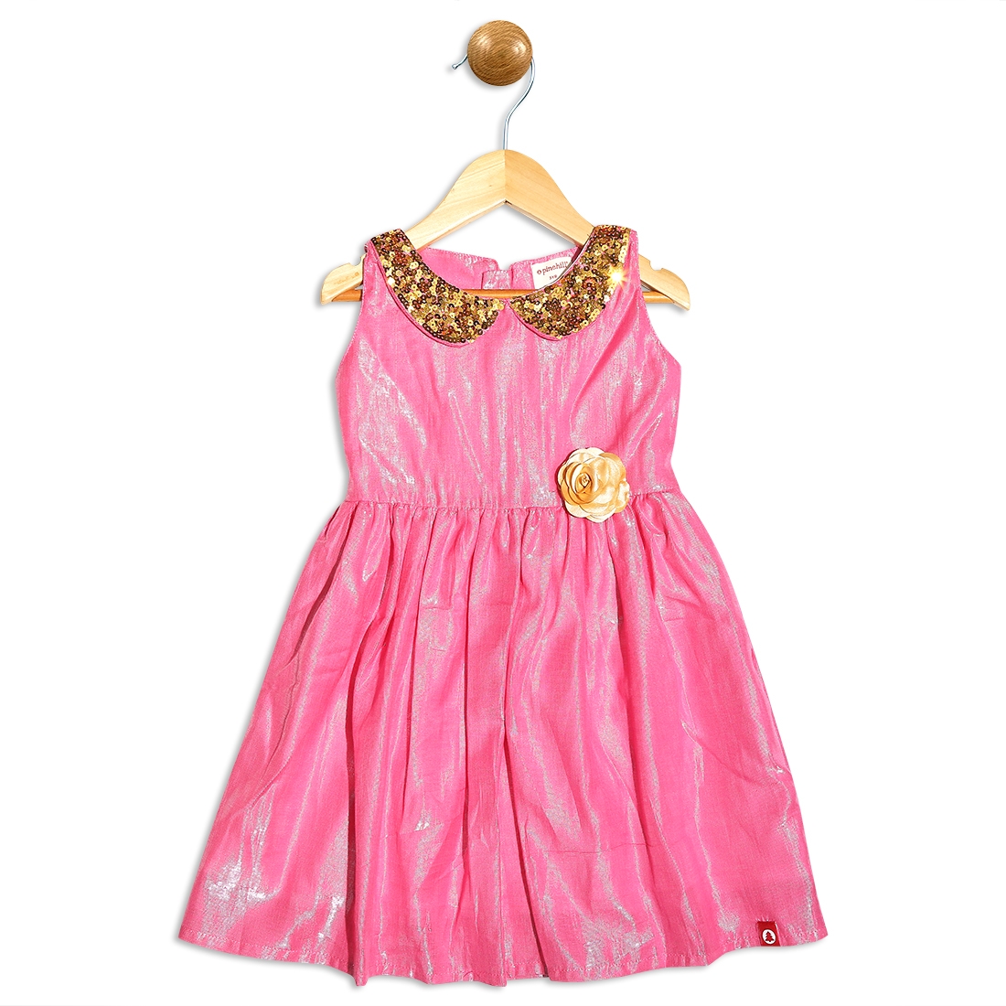 Pinehill | Pinehill Kids Girls Pink Lurex Gowns with Sequins Collar 