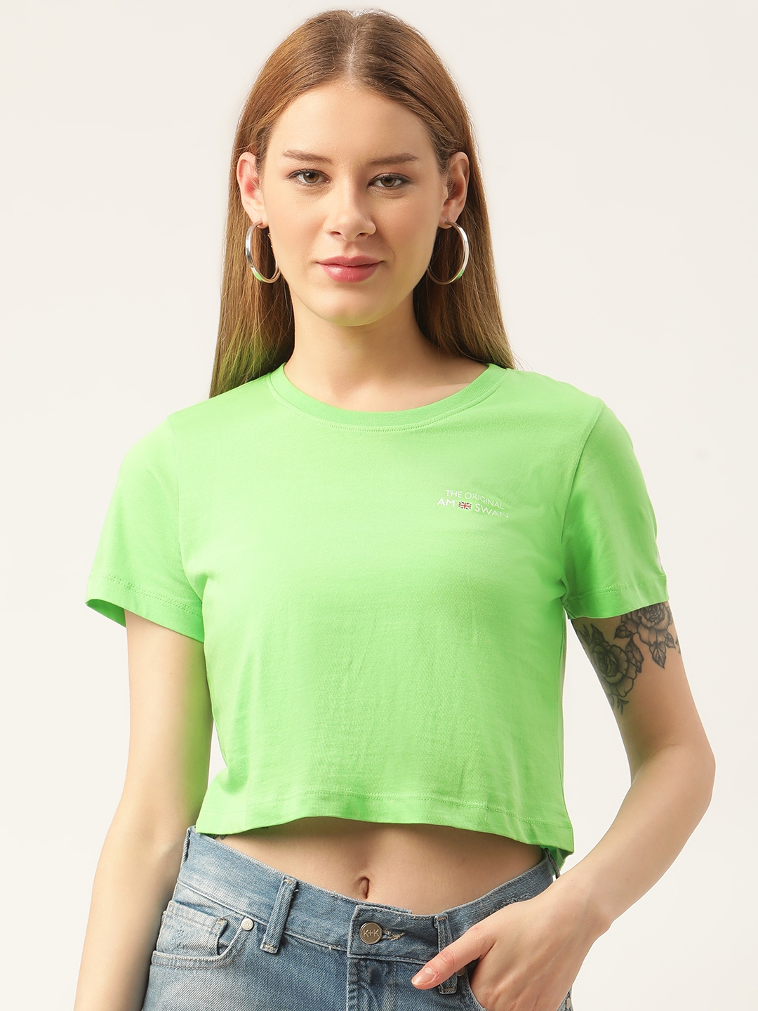 Am Swan | Green Printed Crew Neck T-Shirt