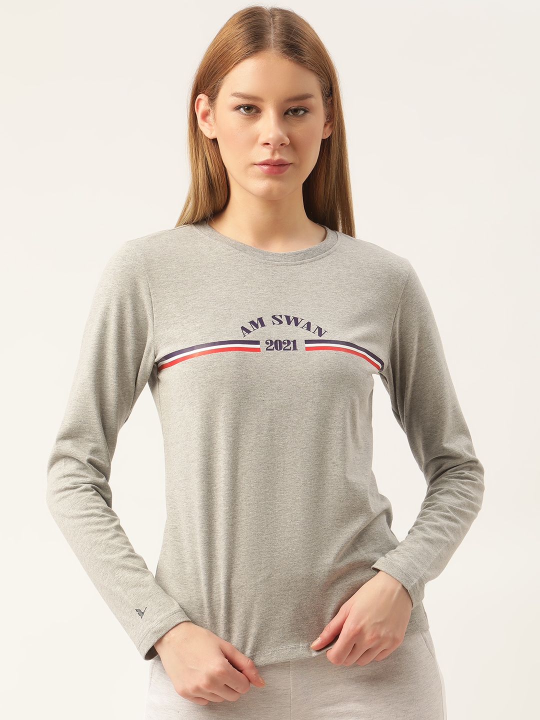 Am Swan | Grey Printed Crew Neck T-Shirt