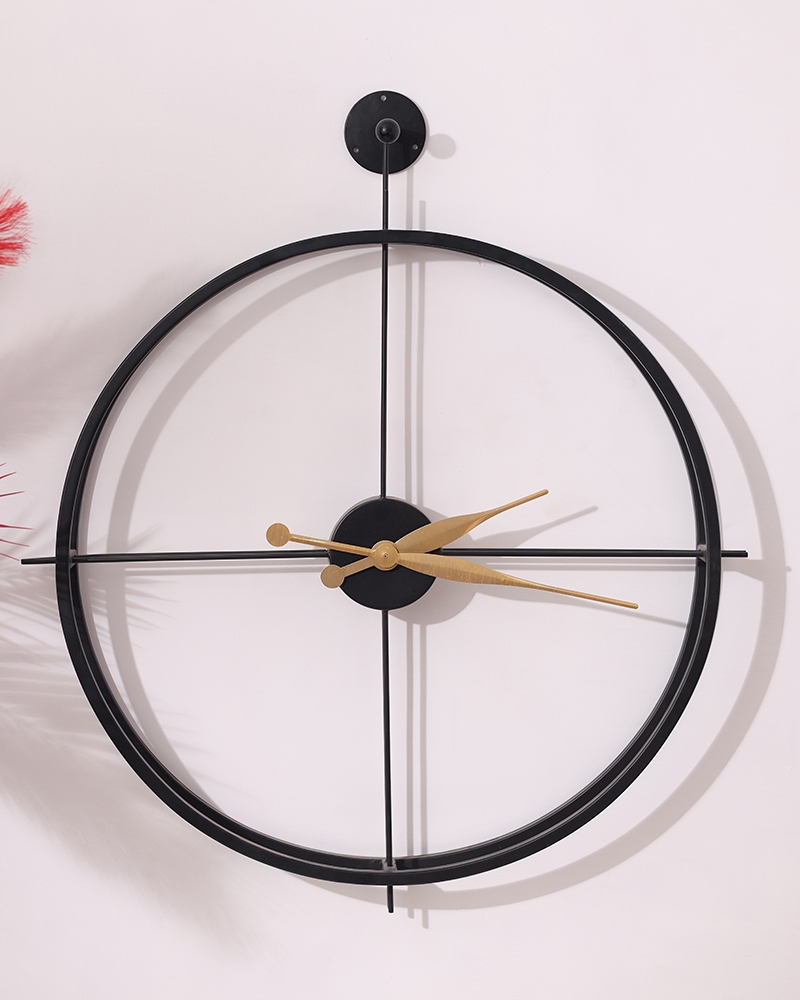 Order Happiness Black Colour Iron Double Rim Wall Clock For Home Decor, Office, Living Room & Bedroom