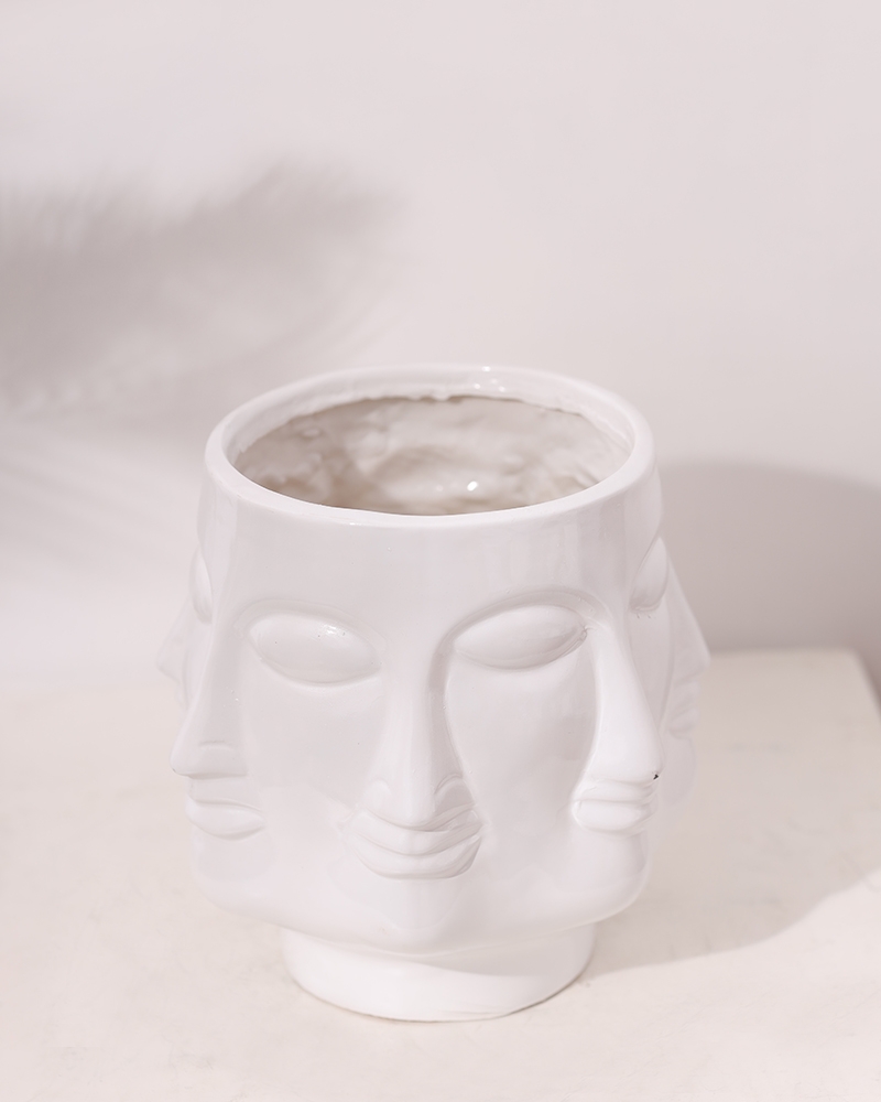 Order Happiness | Order Happiness Face Shape White Small Flower Planter Pot for Home Decoration