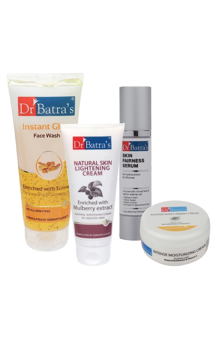 Dr Batra's | Dr Batra's Skin Fairness Serum - 50 G, Face Wash Instant Glow - 200 gm, Natural Skin Lightening Cream - 100 gm and Intense Moisturizing Cream -100 G (Pack of 4)