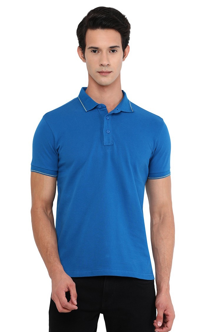 Men's Blue Cotton Solid T-Shirts