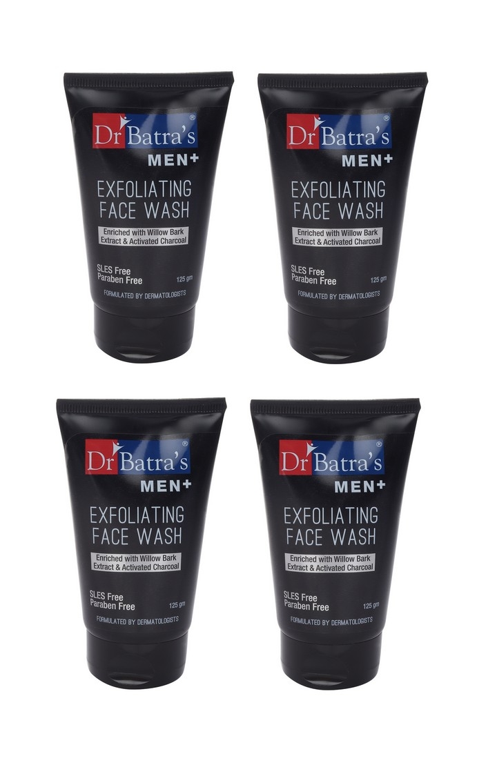 Dr Batra's Men+ Exfoliating Face Wash Enriched With Willow Black Extract & Activated Charcoal - 125 ml (Pack of 4)