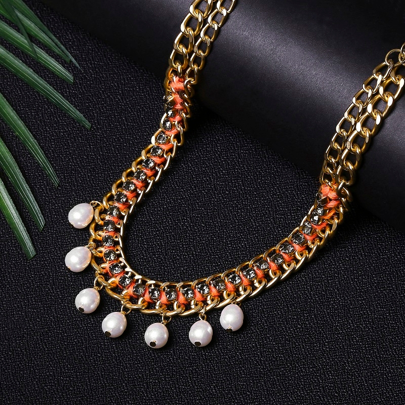 Lilly & Sparkle Gold Chunky Stylish Necklace With Neon And Pearl For Women And Girls || Necklace Set For Women And Girls