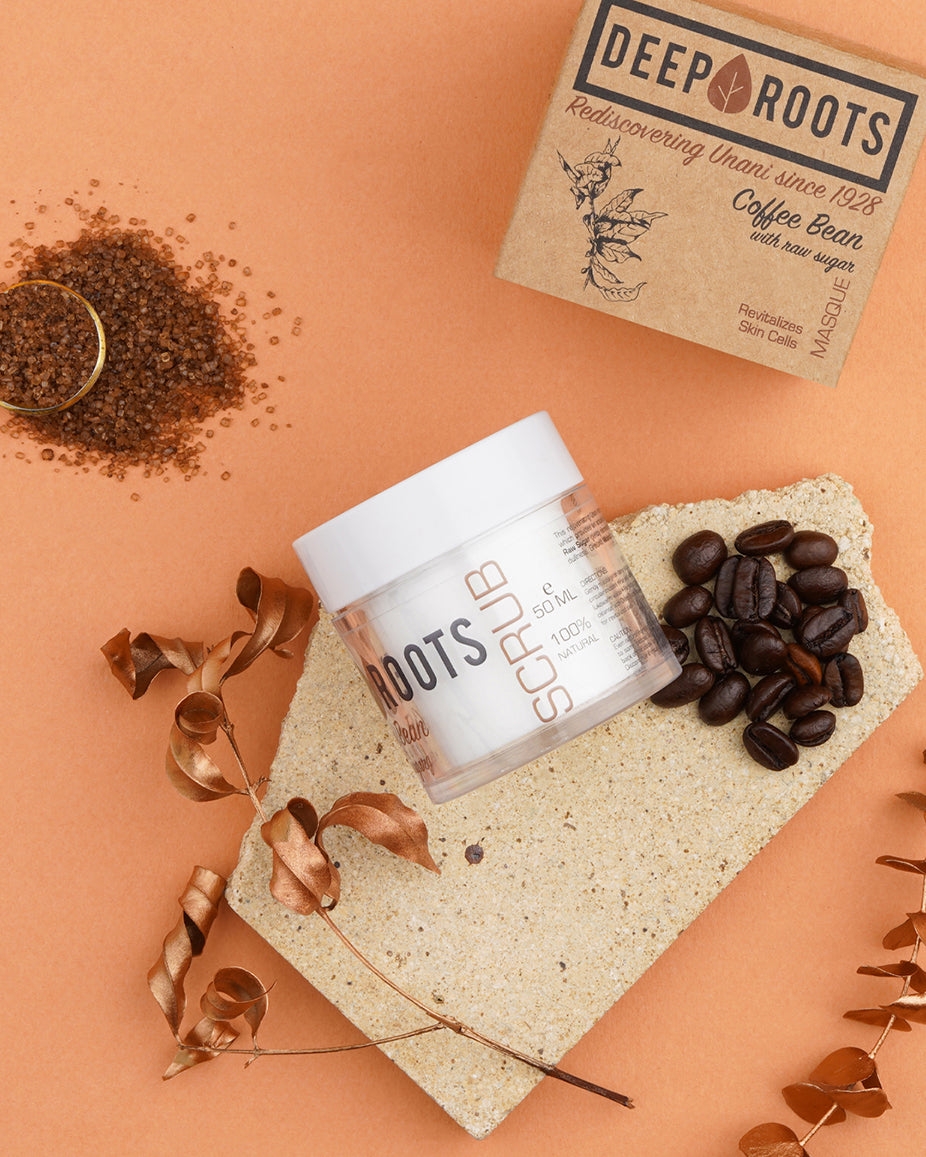 Deep Roots | DEEP ROOTS Coffee Bean with Raw Sugar Scrub Tan Removal Removes Blackheads and Excess Oil Paraben & Sulphate Free Men & Women 50 Ml