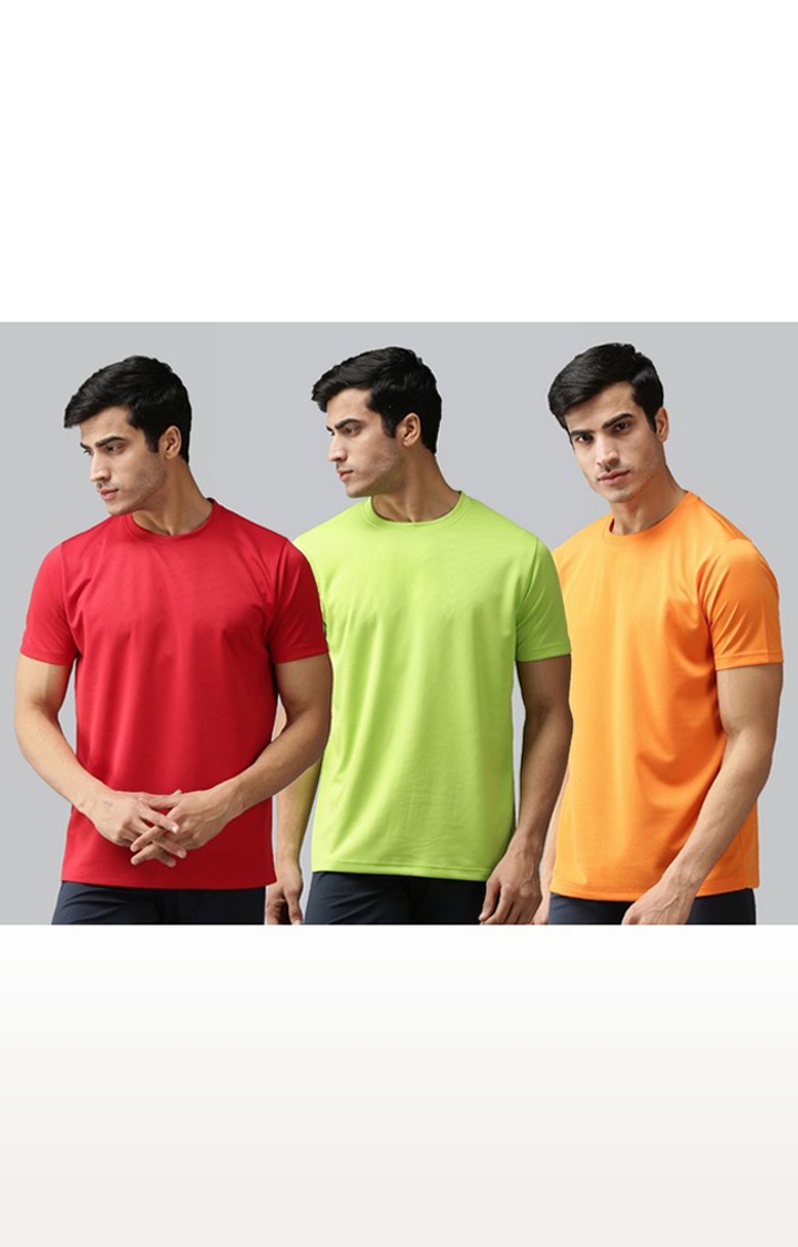 Fundoo | Fundoo Men's Red, Green and Orange Solid Round Neck Super Soft Micro Polyester Sports Casual T-Shirt (Pack of 3)