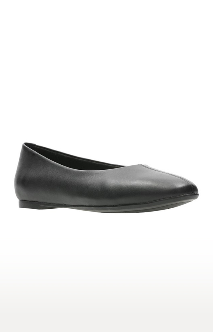 Black Solid Leather Ballerinas for Women