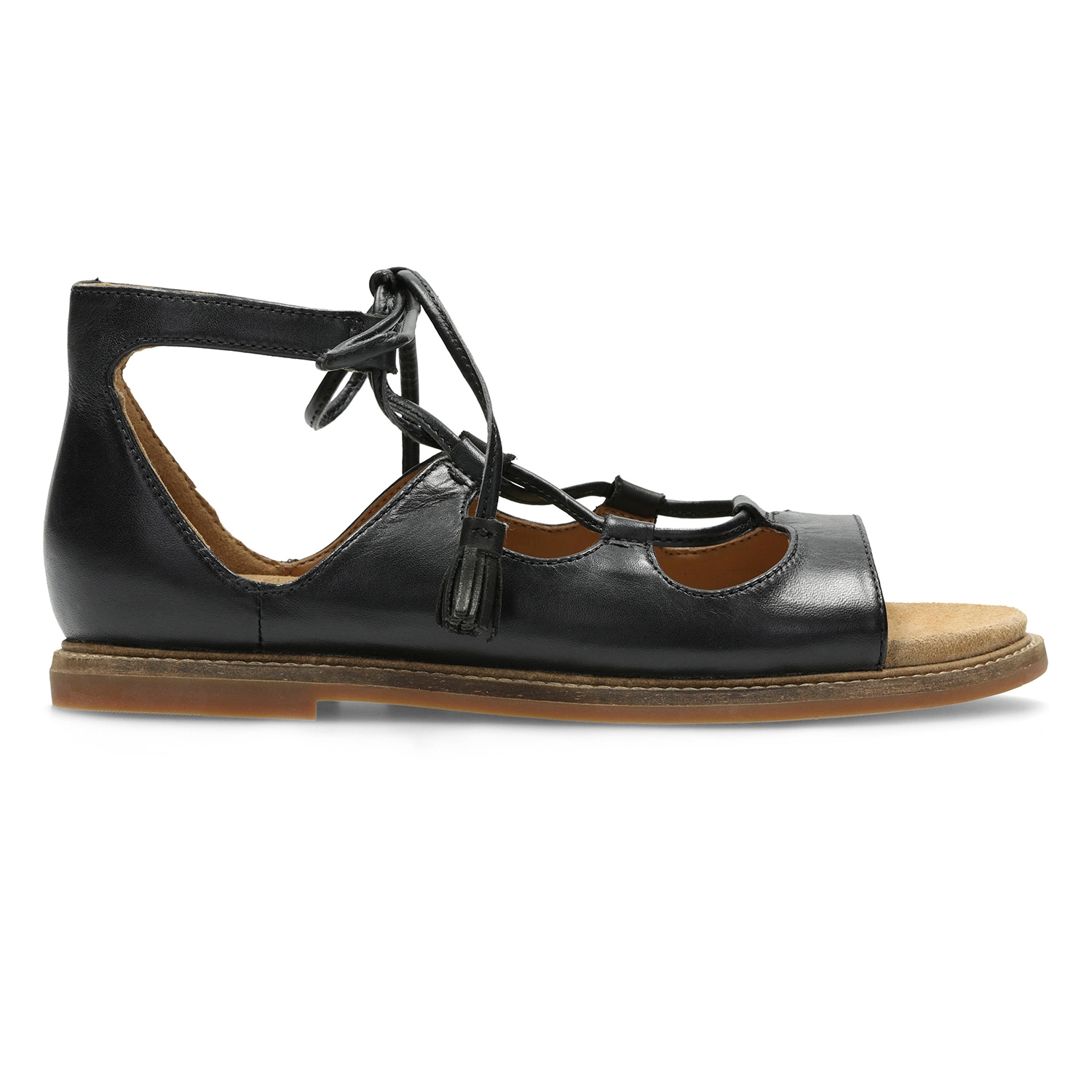 Clarks | Corsio Dallas Black Leather Flat Sandals
