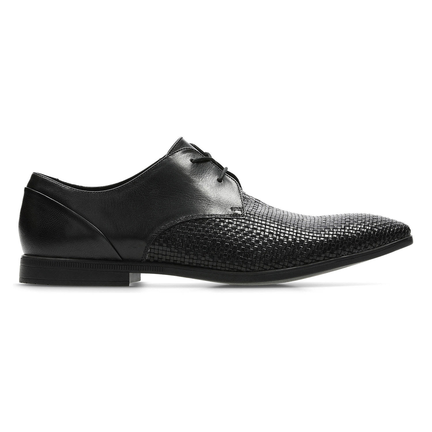 Clarks | Bampton Weave Black Leather Derby Shoes