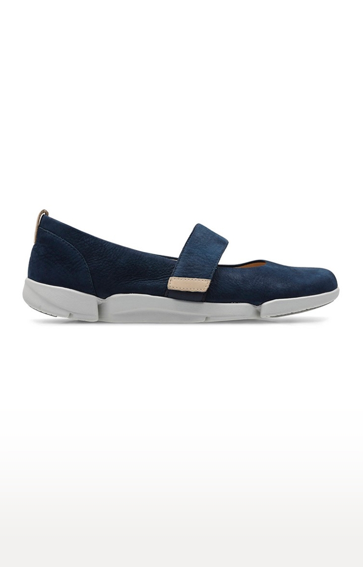Women's Navy Blue Leather Casual Slip-ons