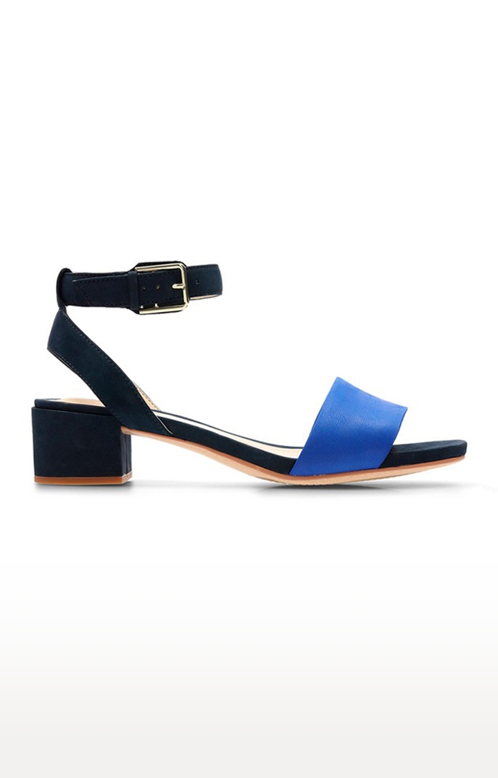 Women's Blue Leather Heel Sandals