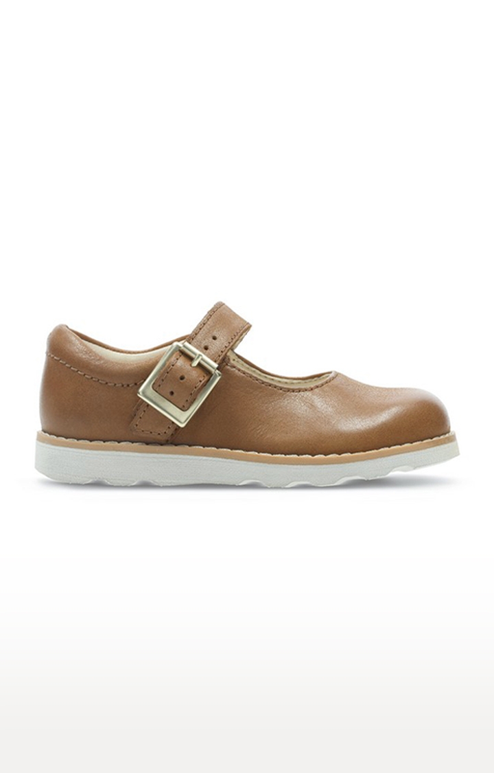Girls Brown Leather Casual Slip-ons
