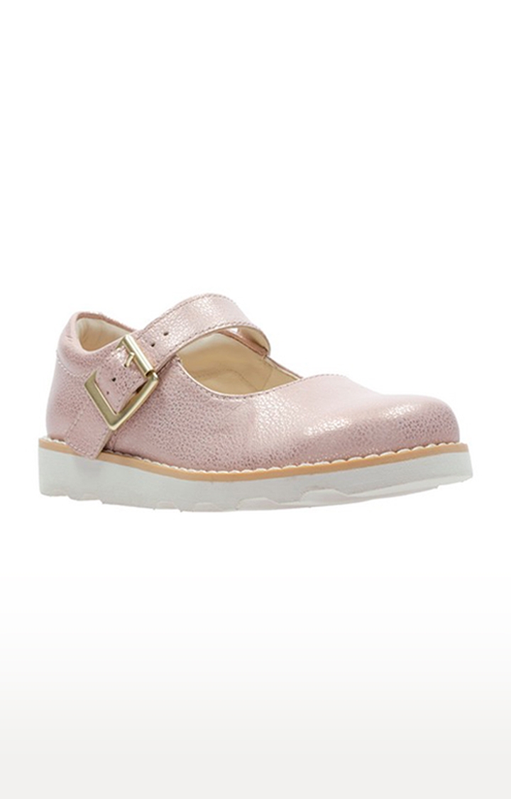 Girls Pink Leather Casual Slip-ons