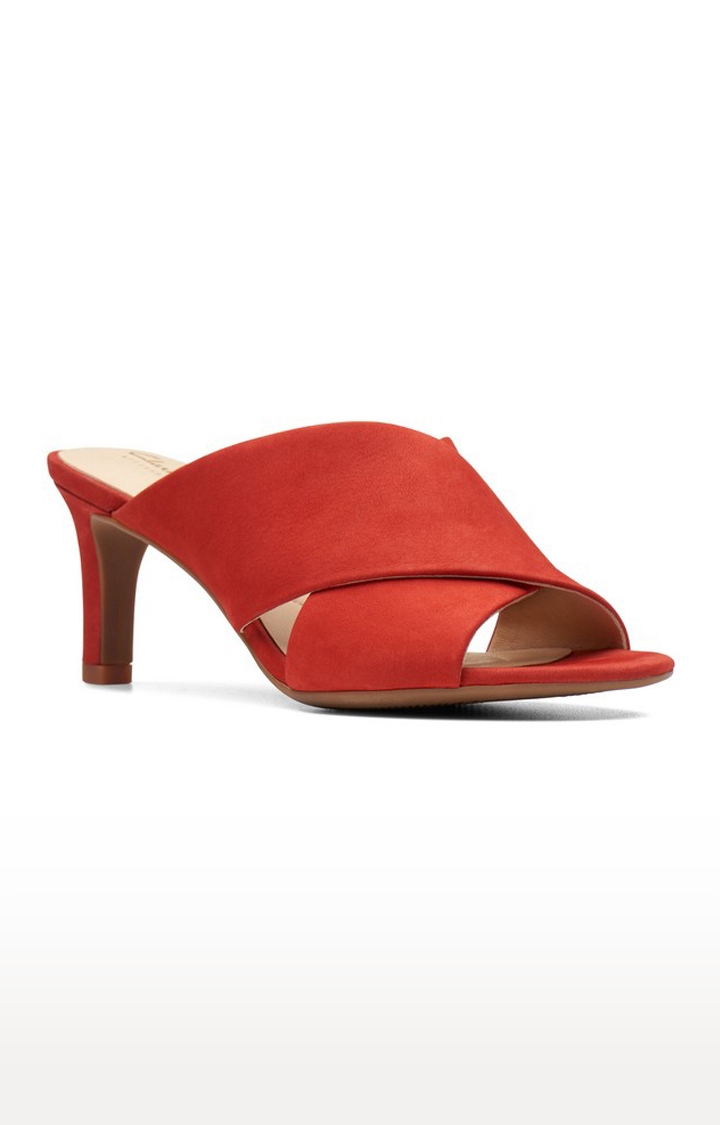 Women's Red Leather Heel Sandals