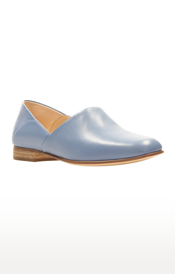 Women's Blue Leather Casual Slip-ons