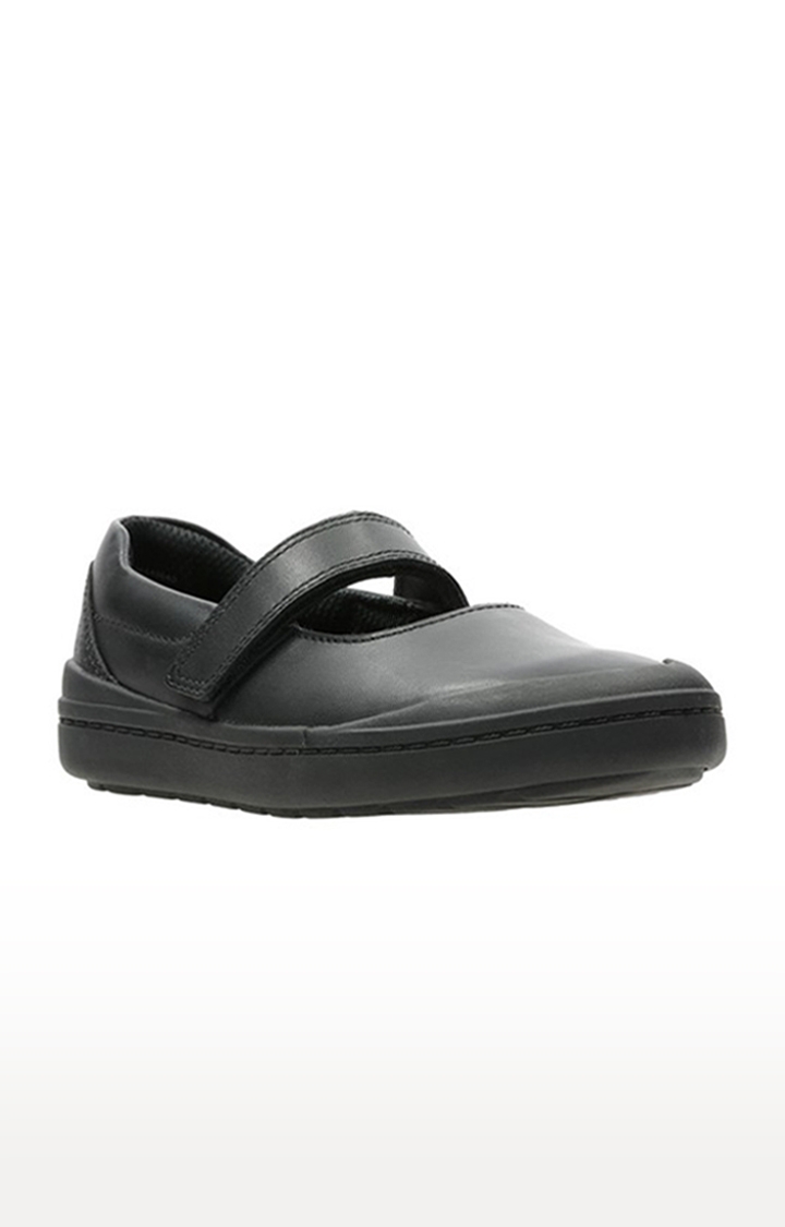 Girls Black Leather Casual Slip-ons