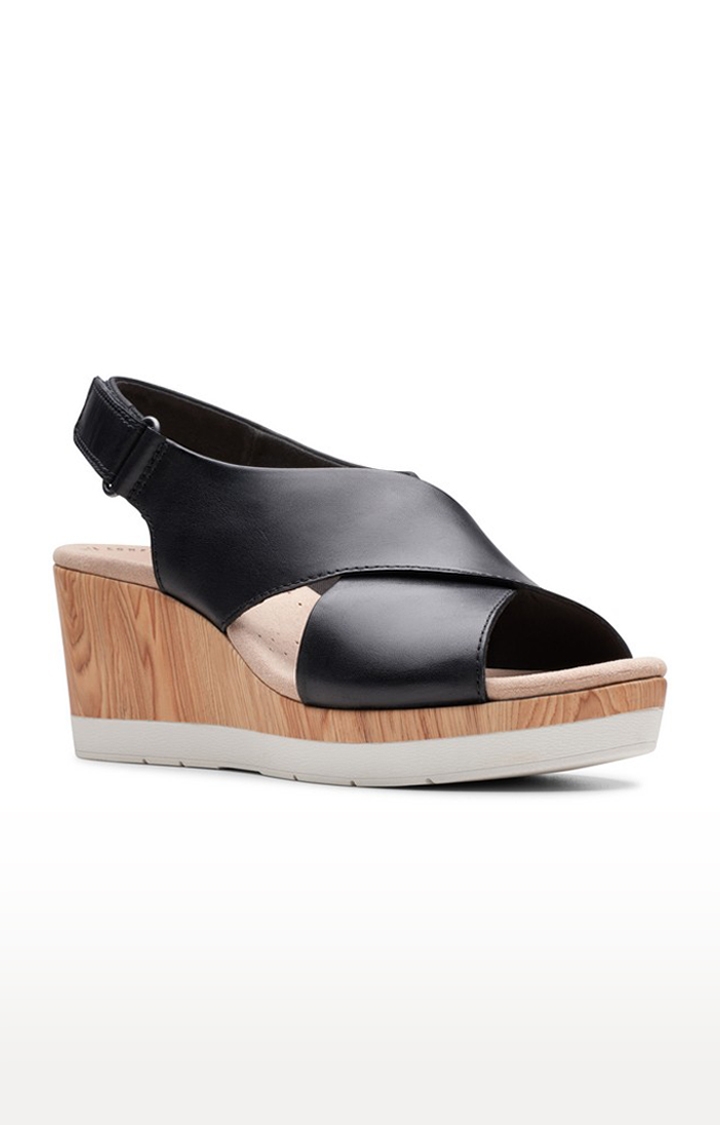 Women's Black Leather Wedges