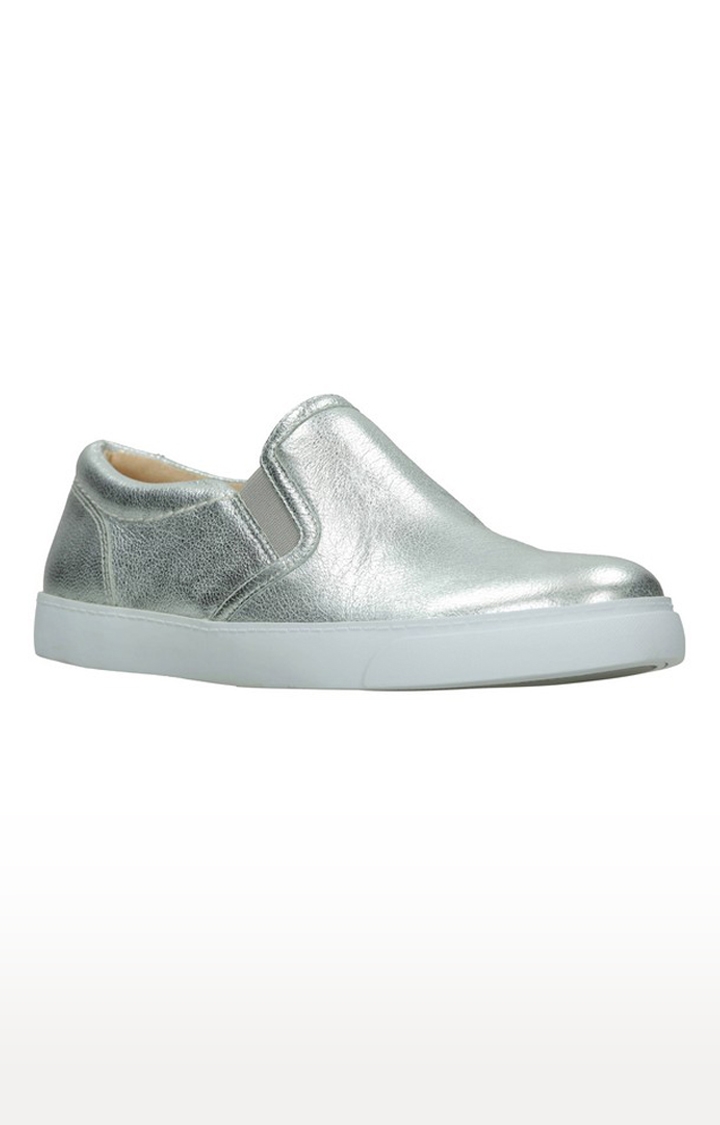 Women's Silver Leather Casual Slip-ons