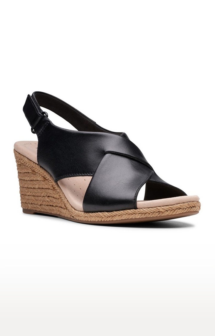 Black Leather Wedges for Women's