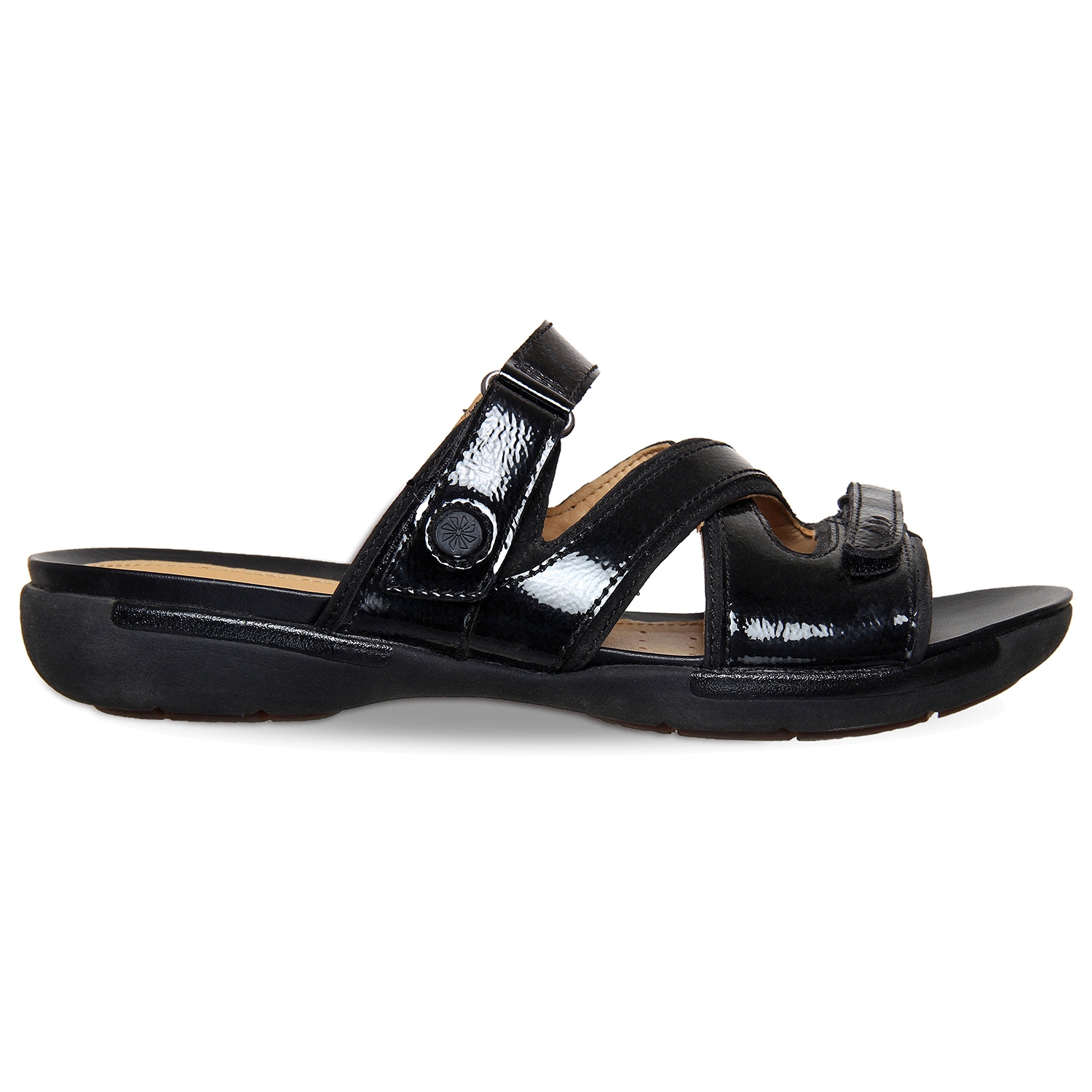 Clarks | Un Verlee Black Pat Flat Sandals