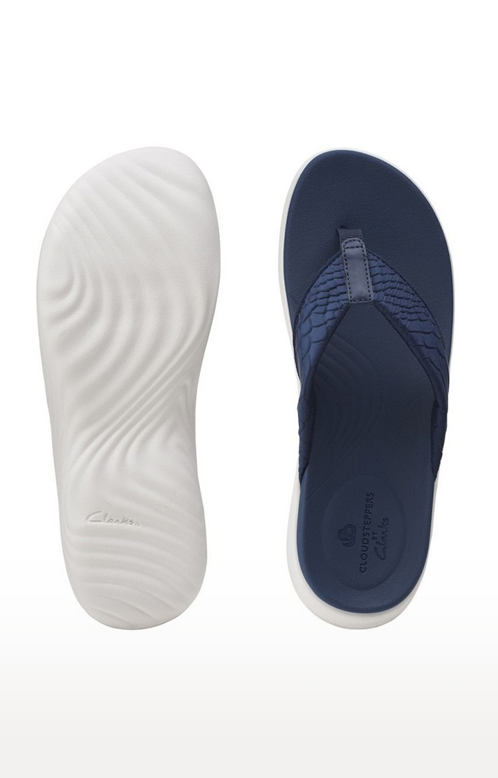 Women's Navy Synthetic Slippers