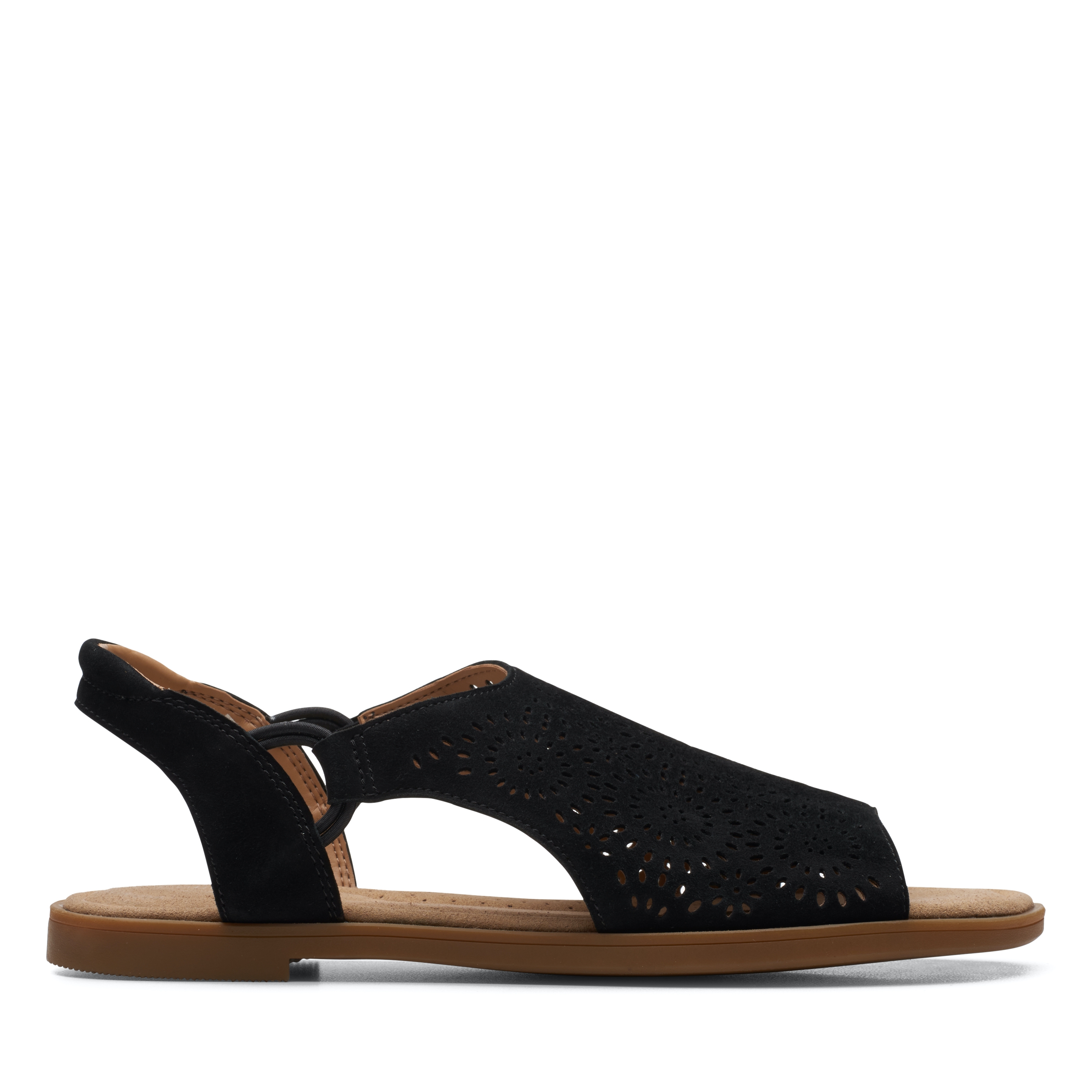 Clarks | Reyna Swirl Black Sde Flat Sandals