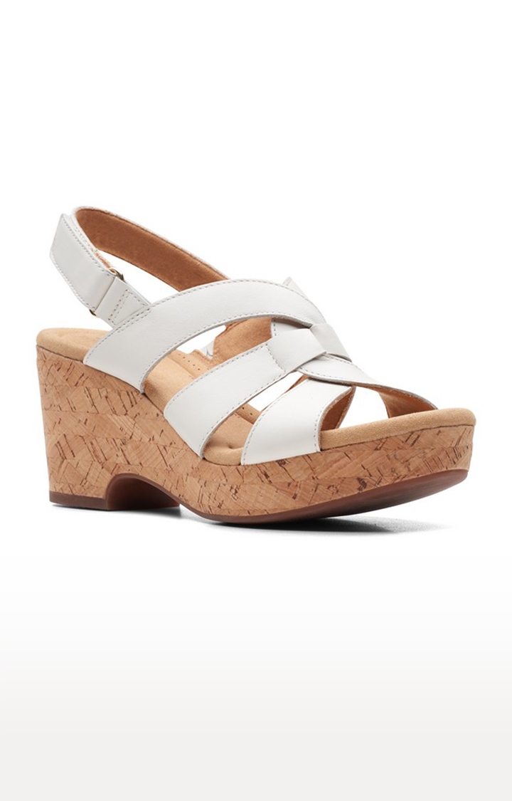 Women's White Leather Wedges