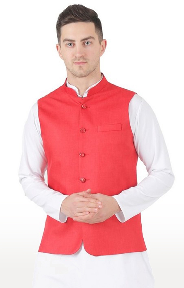 Tahvo Red 5 Button Nehru Jacket