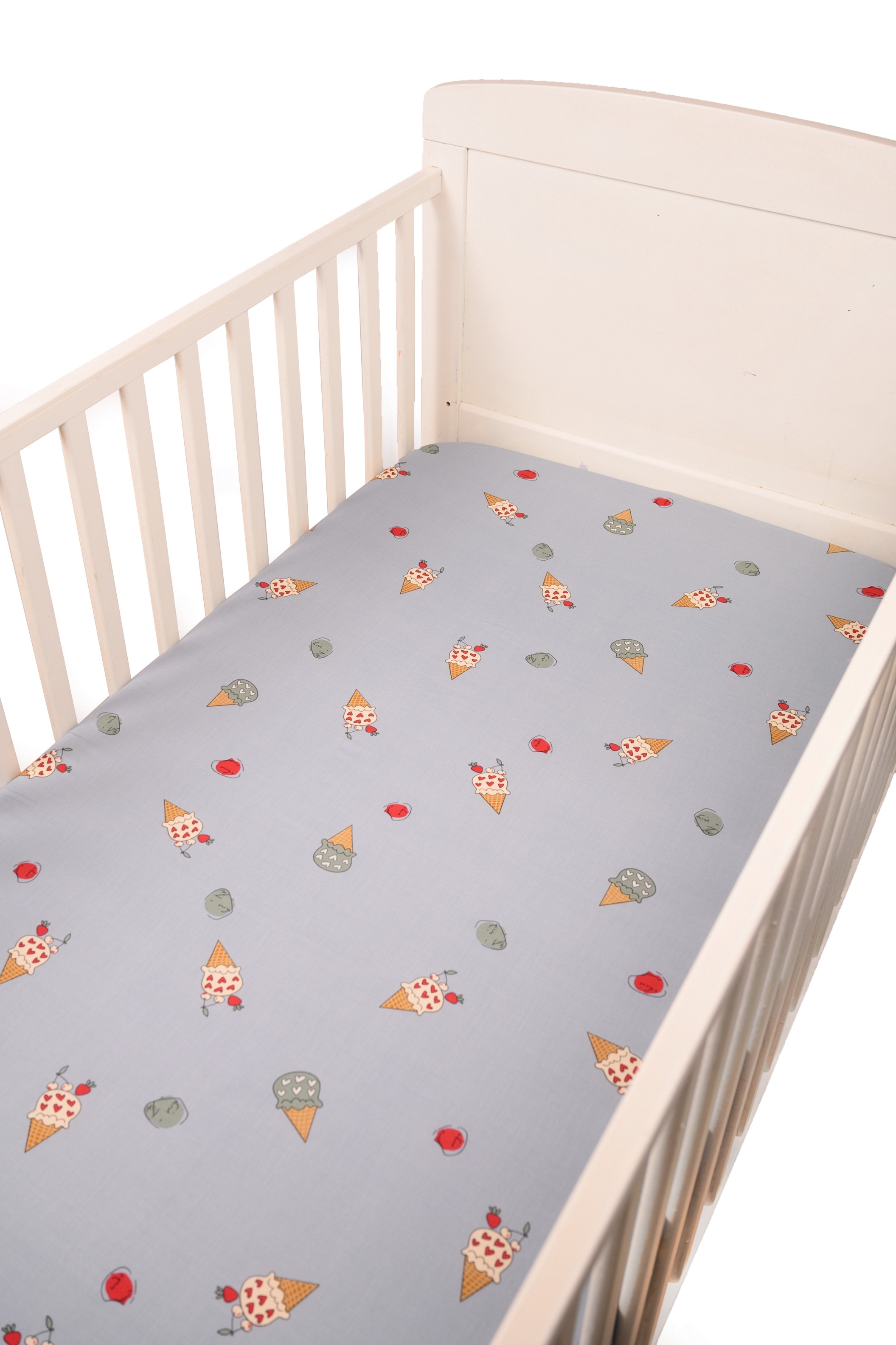 Blooming Buds | Fitted Crib/ Cot Sheet - Grey Ice-Cream