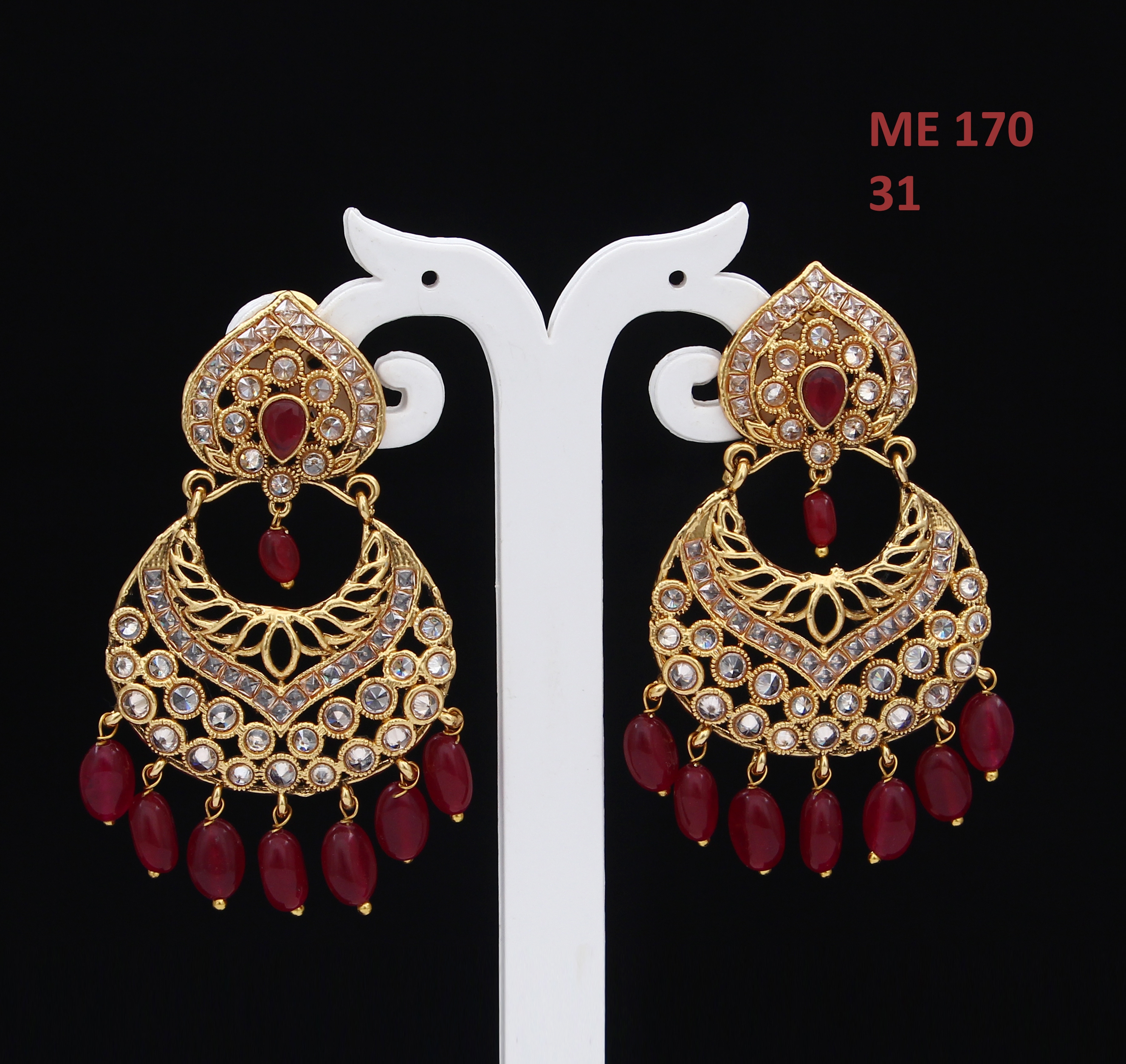 55Carat | Latest Fancy Dangle Drop Earring 18K Gold Plated Crystal, Red Ruby for Girlfriend Wife