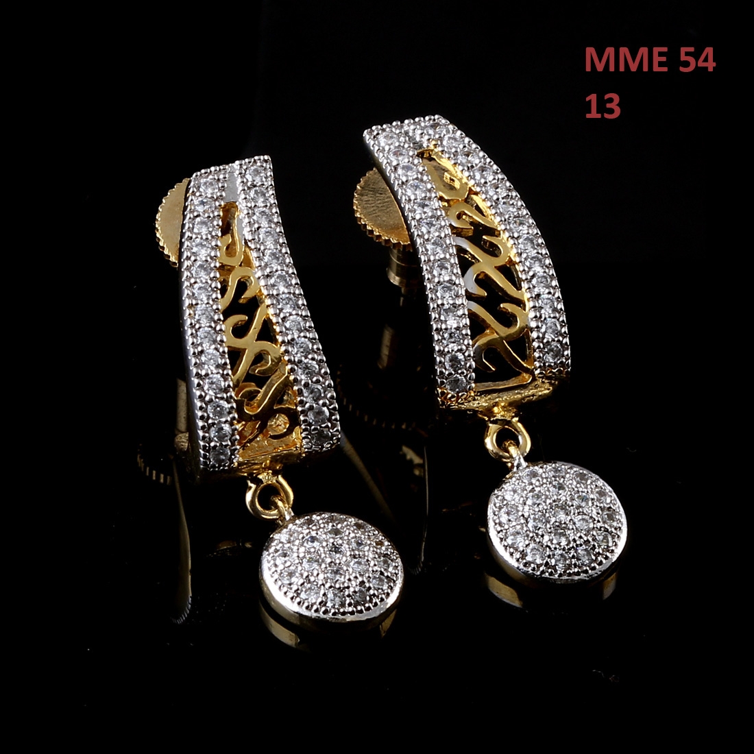 55Carat | Fancy Dangle Bali White CZ Stone Studded Cubic Zircon 14K Gold Plated Elegant Modernity To Your Outfits With Earring