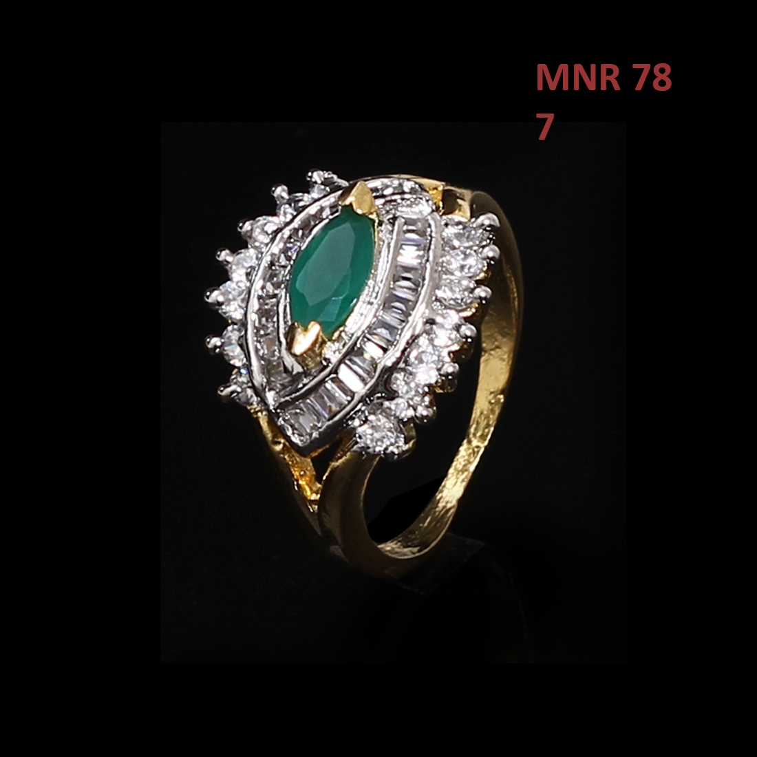 55Carat | Latest Design Ethnic Ring Pear Emerald,Cubic Zircon Green-White Intricately Handcrafted In 18K Gold Plated Designer Jewellery For Girls Ladies Women Mnr 78-Green
