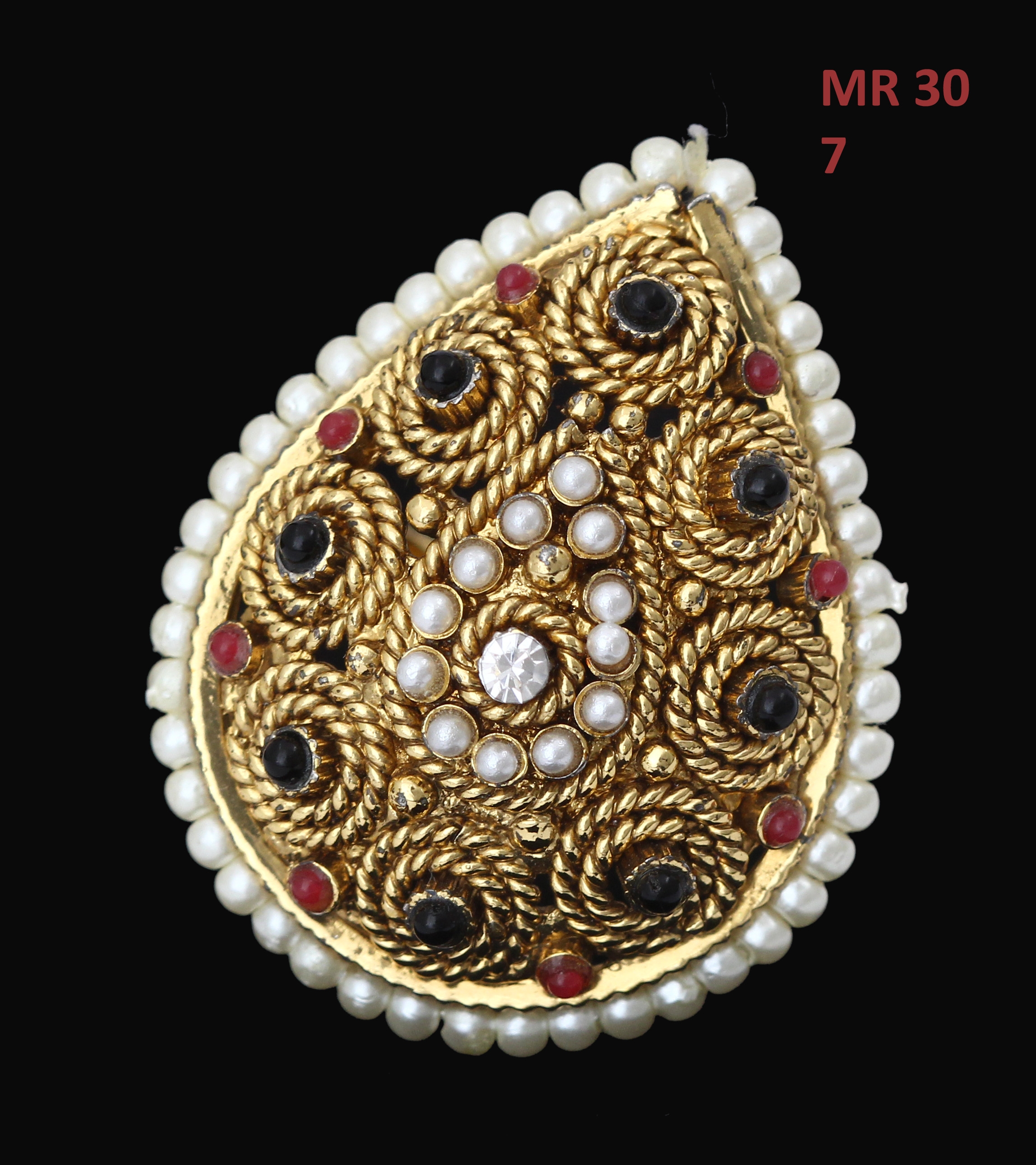 55Carat | Unique Design Polki Ring Pearl,Onyx White,Red,Black Classy 18K Gold Plated Stylish Jewellery For Women Girls Ladies