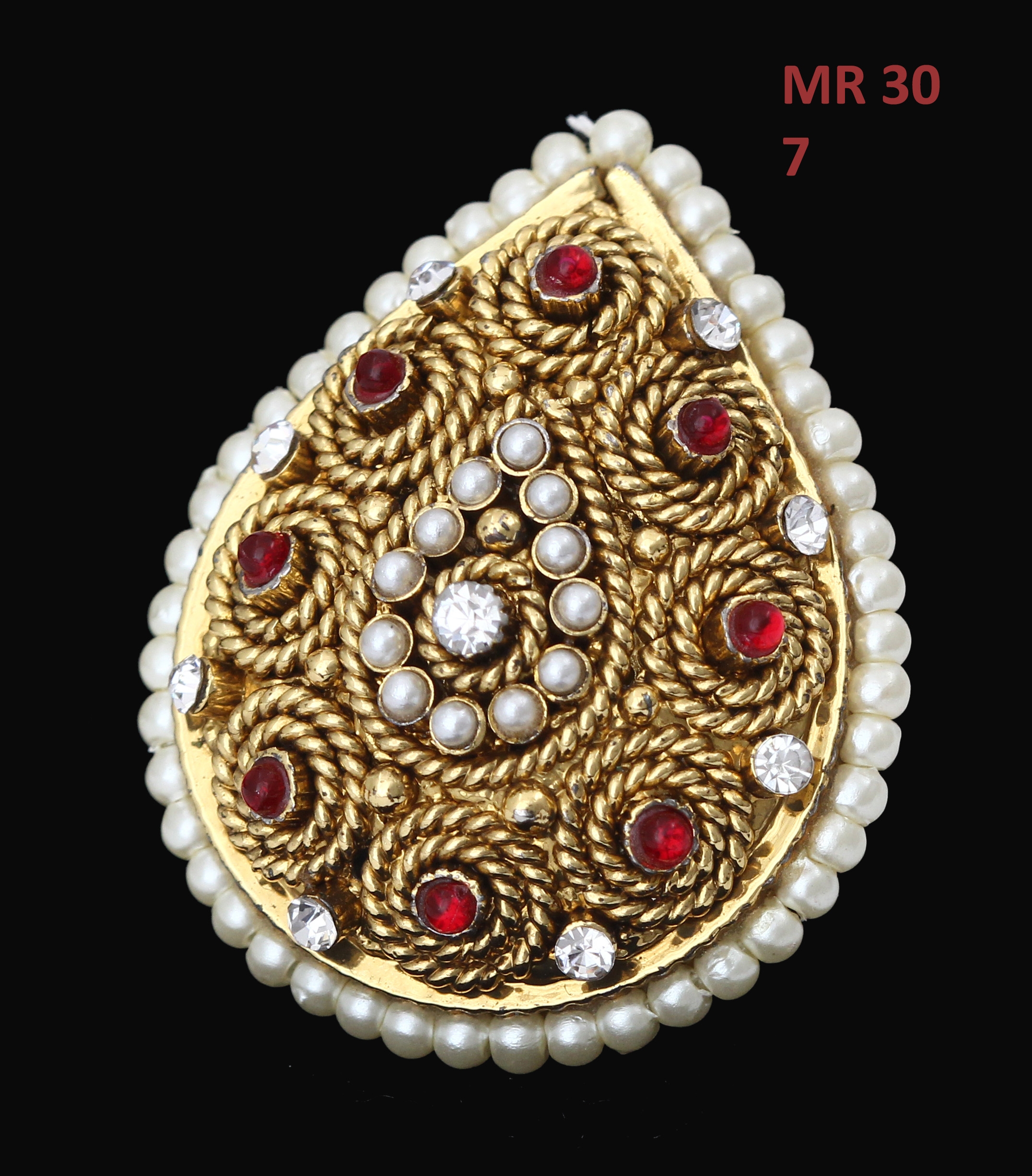 55Carat | Unique Design Polki Ring Pearl,Onyx White Red Classy 18K Gold Plated Stylish Jewellery For Women Girls Ladies