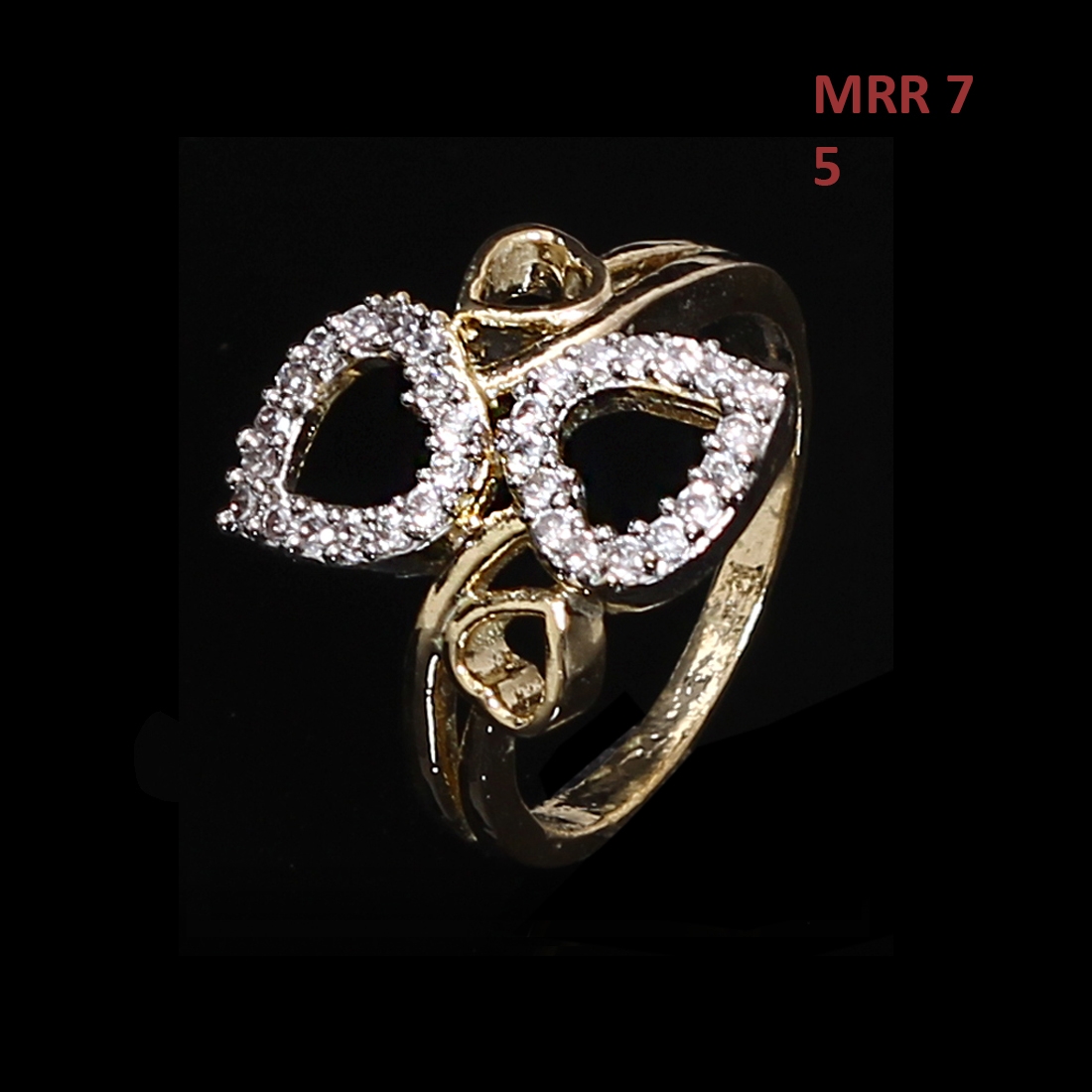 55Carat | Indian Traditional Ethnic Ring Pear Black Onyx,Cubic Zircon Black-White Gorgeous Yellow Gold Plated Designer Jewellery For Girls Ladies Women Mrr 7