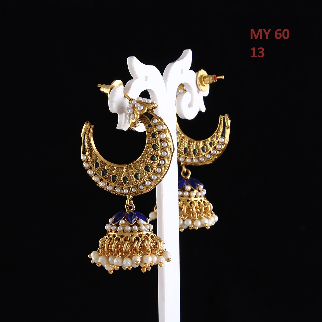 55Carat | Fashion Statement Chandbali Earrings 18K Gold Plated Black Onyx Black Onyx for Wife Sister