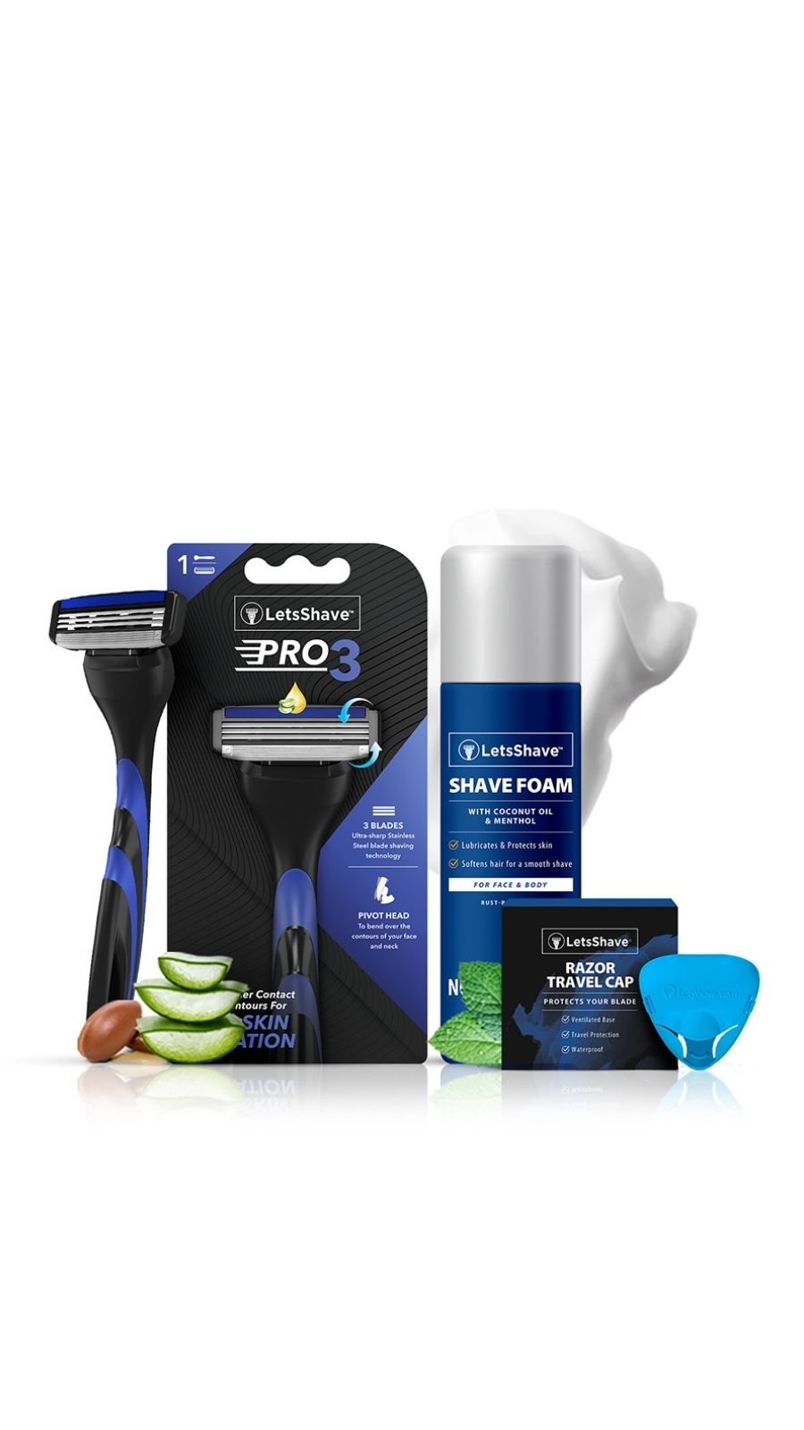LetsShave | LetsShave Pro 3 Razor Trial Kit for Men - Pro 3 Blade + Razor Handle + Shave Foam - 200 gm