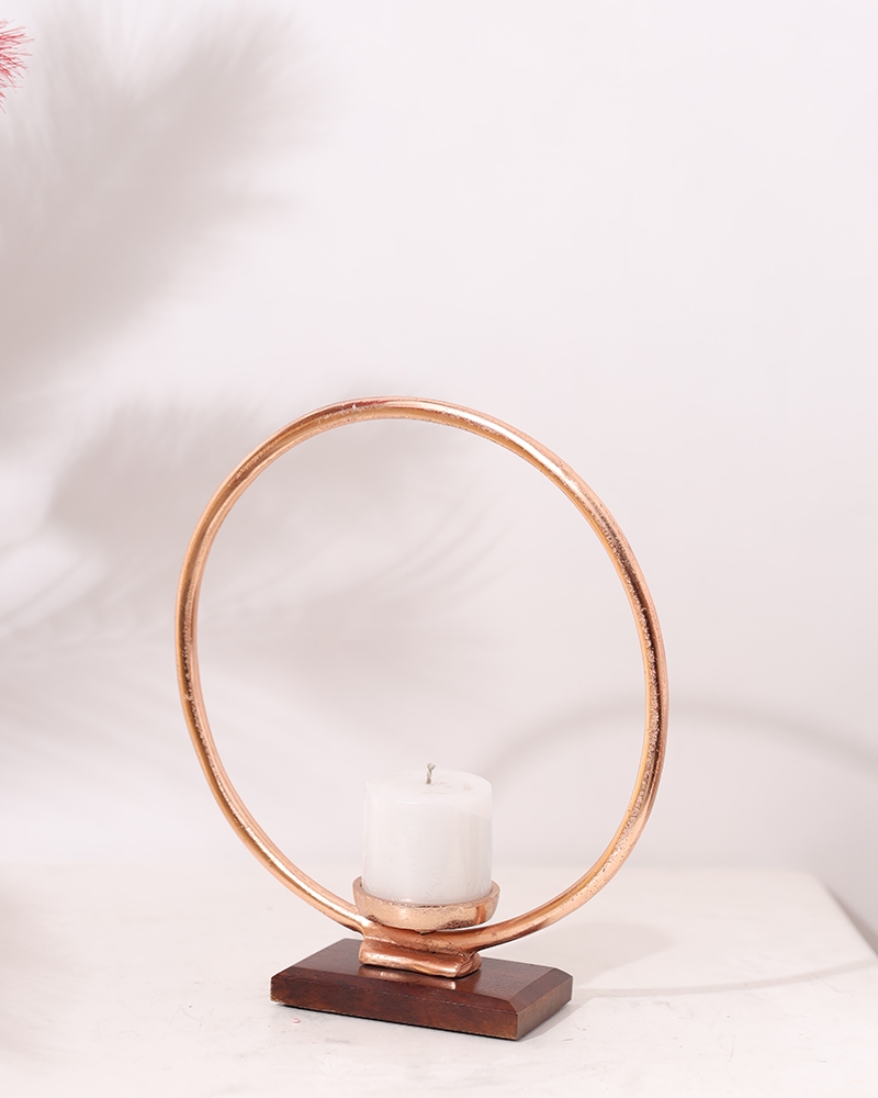 Order Happiness | Order Happiness Copper Metal Round Candle Holder Stand For Home Decoration, Table Top Showpiece- Small
