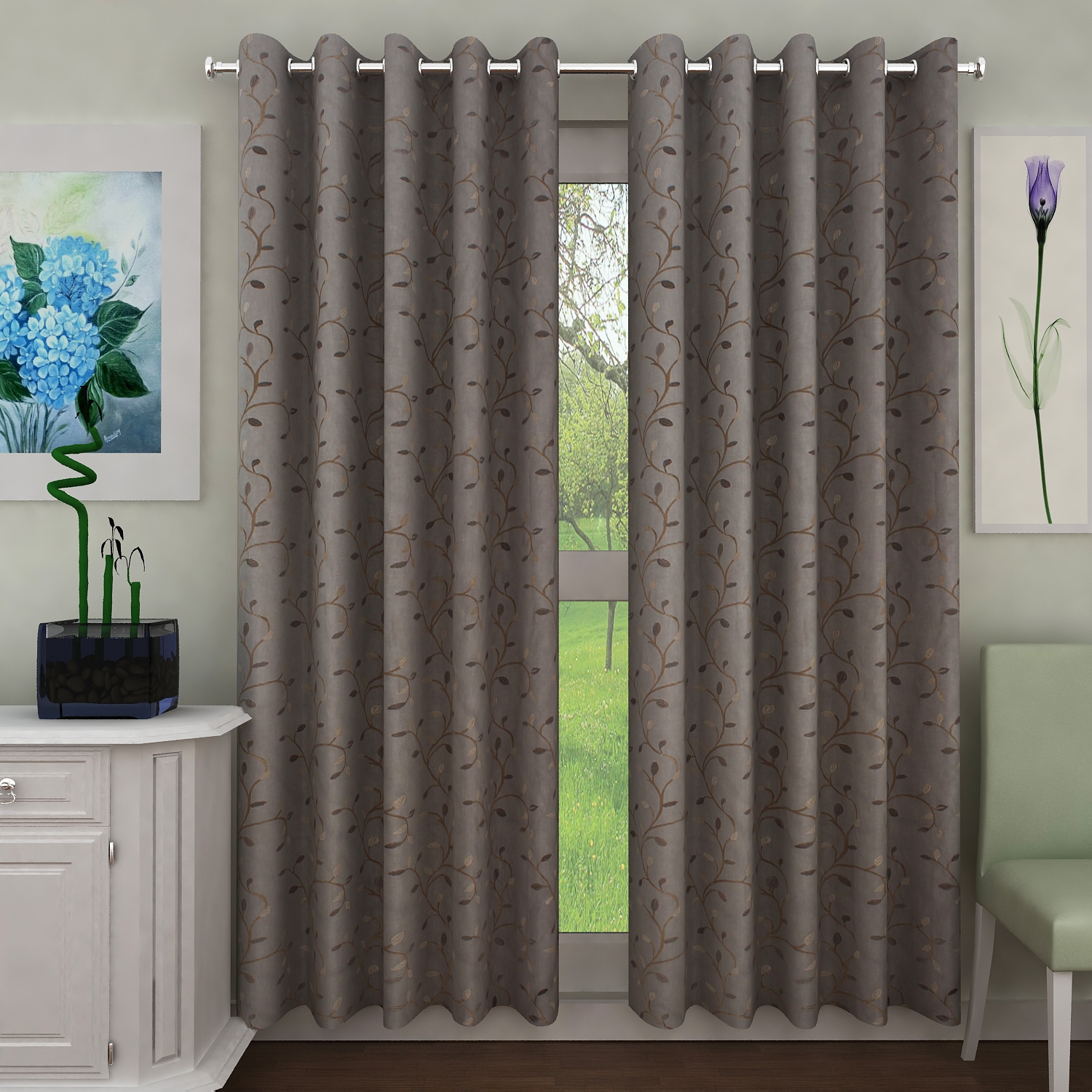 Sita Fabrics | Sita Fabrics Premium Polyester Printed Green Door Curtain - | Length- 108 Inch | Width- 30 Inch
