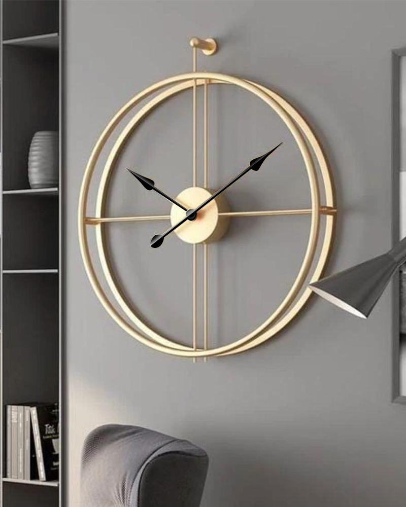 Order Happiness | Order Happiness Gold Colour Iron Double Rim Wall Clock For Home Decor, Office, Living Room & Bedroom